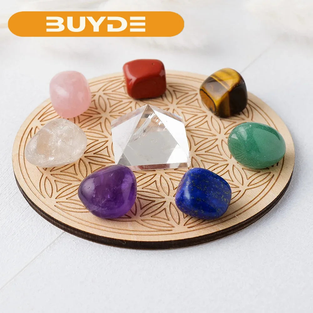 Drop shipping Natural Healing Seven Chakra Yoga Therapy Stone Tumble Stone Clear Quartz Pyramid Divination Gift Box