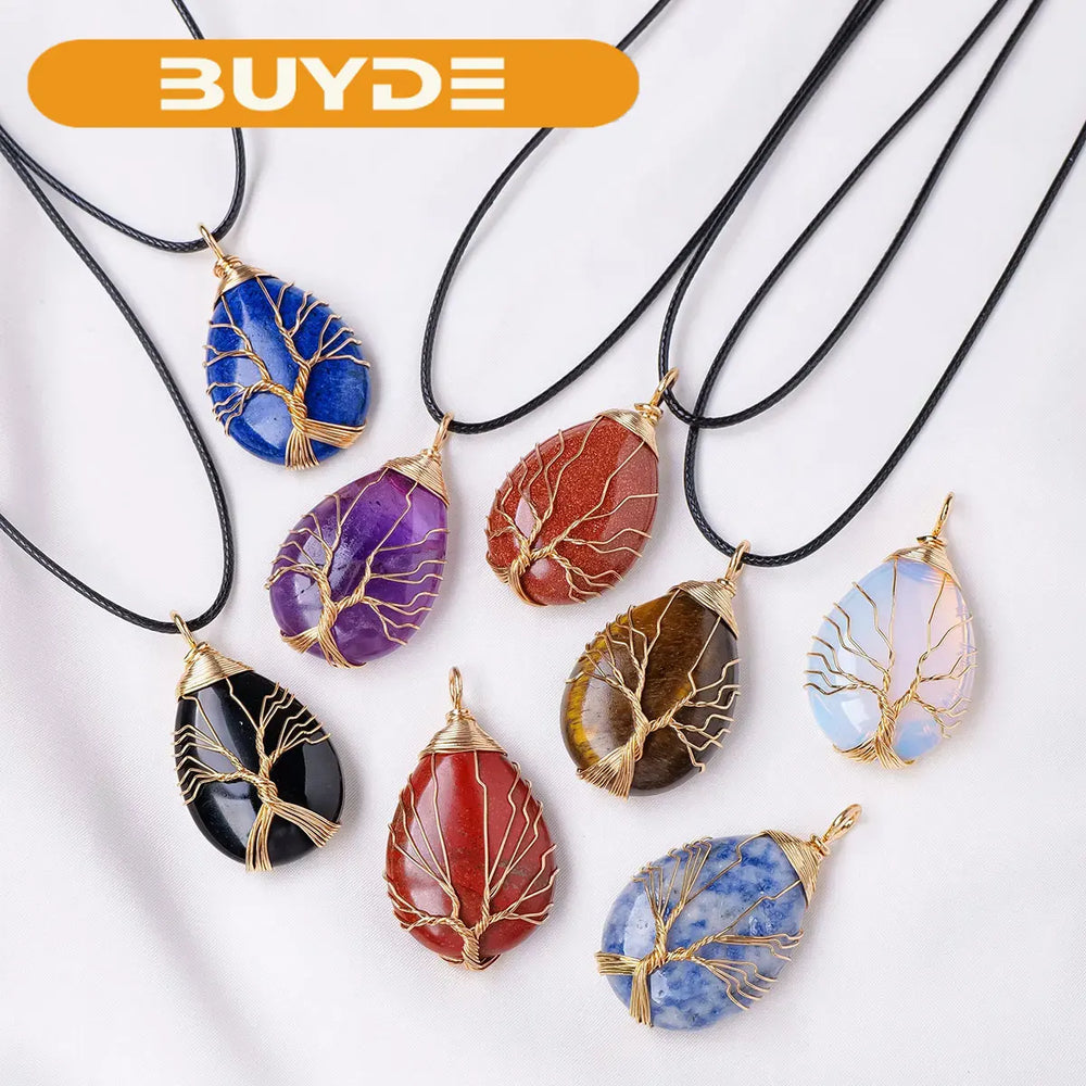 1PC Natural Life Tree Water droplet Shape Pendant Energy Necklace jewelry Reiki Beloved Female Mom Mother's Day