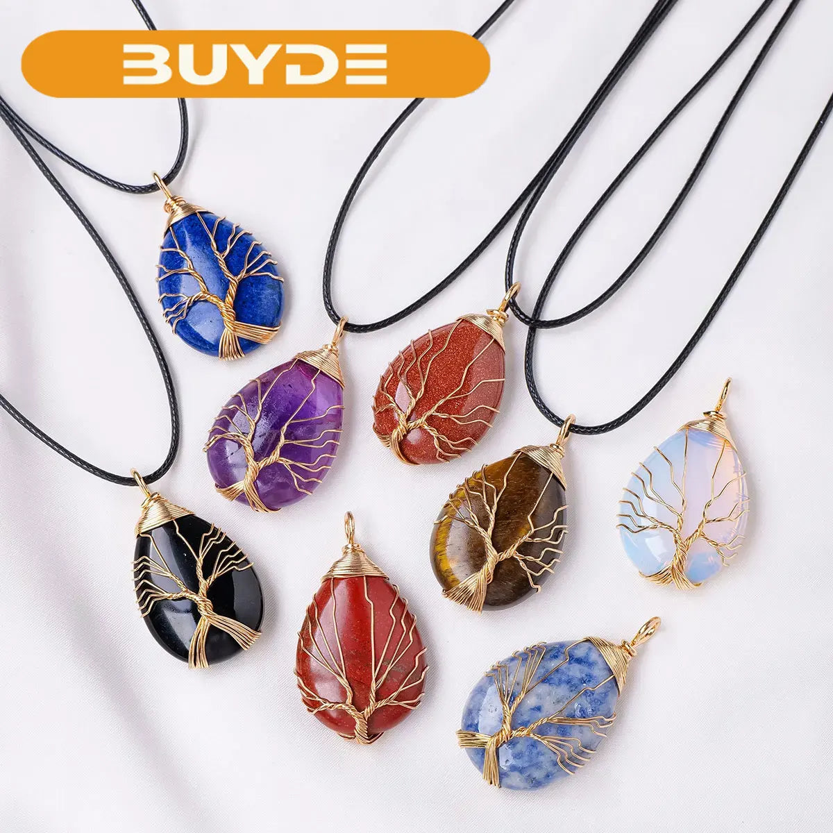 1PC Natural Life Tree Water droplet Shape Pendant Energy Necklace jewelry Reiki Beloved Female Mom Mother's Day