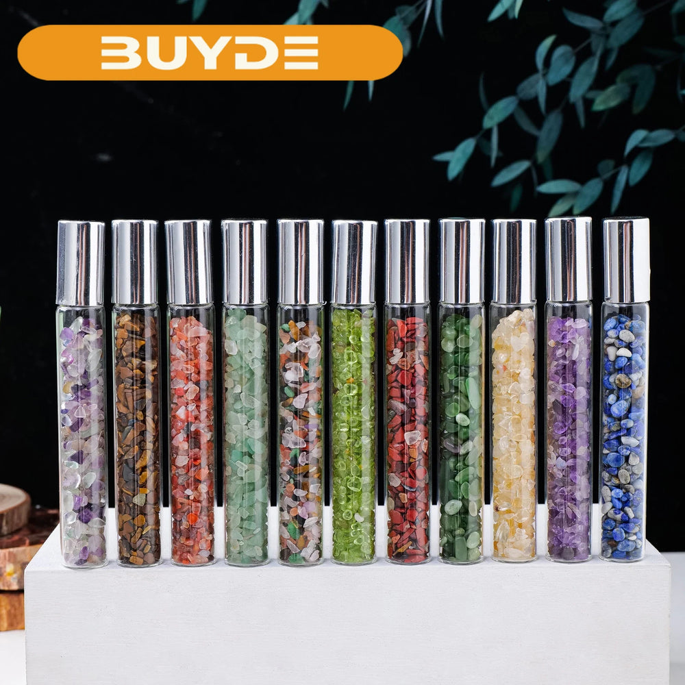 1pc Natural Crystal Crushed Stone Perfume Bottle Reiki Healing Essential Oil Dispensing Bottle Gift For Women