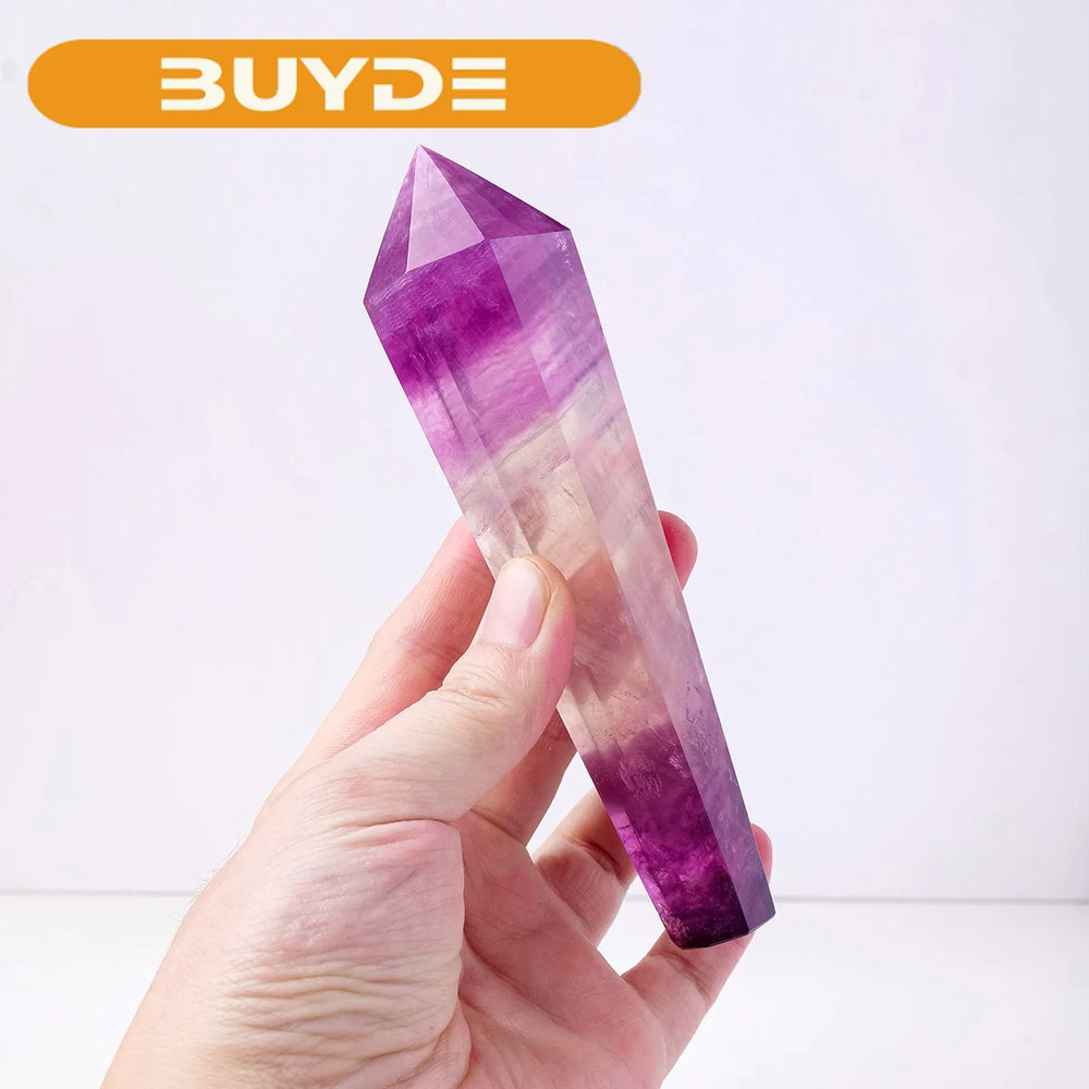 1PC Natural Crystal Purple Fluorite Taper Soul Pendulum Magic Wand Crystal Reiki Meditation Room Decorations