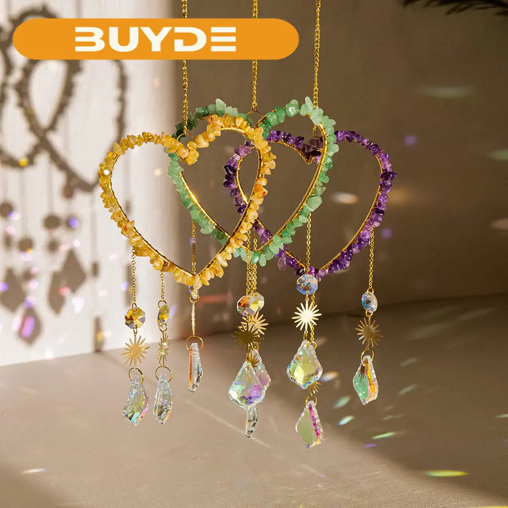 1PC Natural Healing Crystal Pendant Crystal Gravels Love Sun Catcher Reiki Gemstone For Home Garden Wedding Garden Decoration