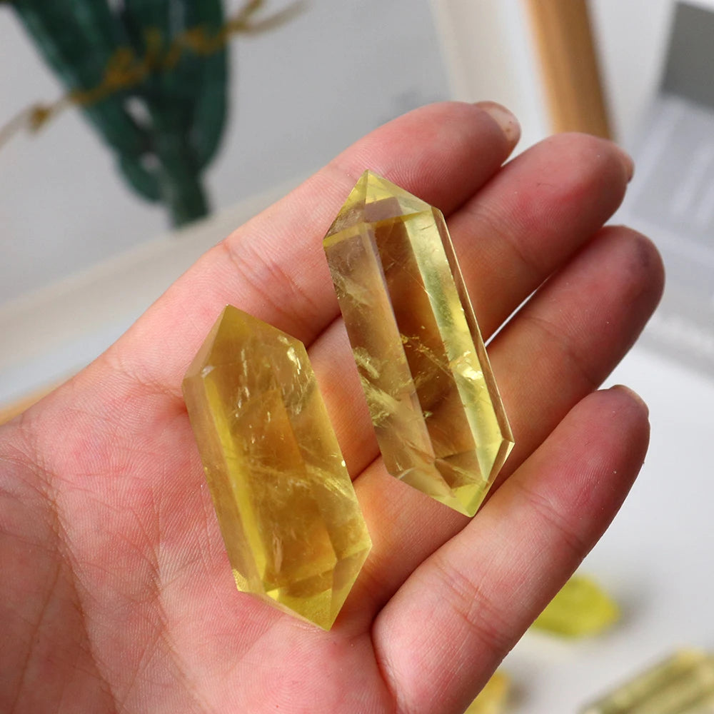 4-5cm 1PC Natural Crystal Energy Raw Stone Brazil Lemon Yellow Citrine Crystal Double Point Tower