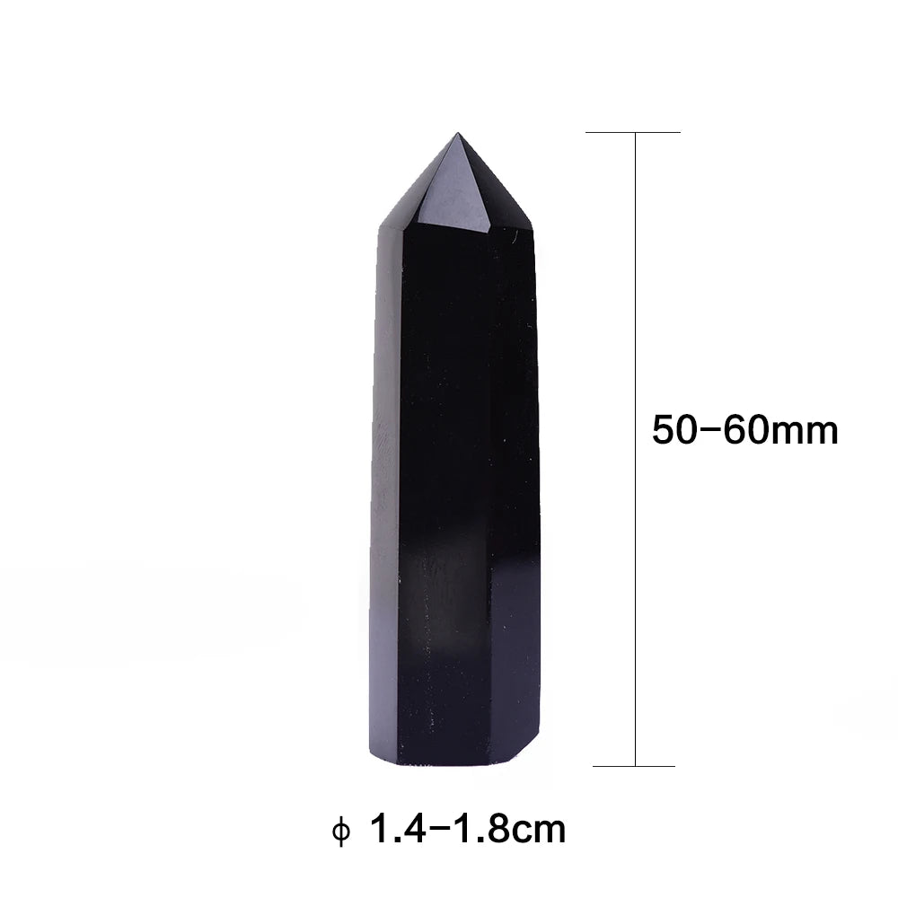 4-7cm 1PC Natural black Crystal Point Hexagonal obsidian crystal Column Mineral Ornament Magic Repair Home Decoration