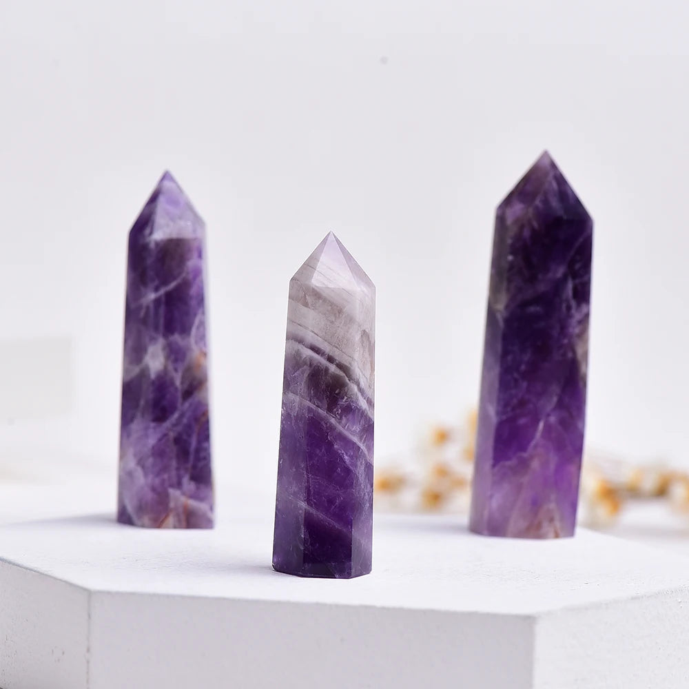 4-7cm 1pc Buyde Dream Amethyst Quartz Natural Crystal Wand Point Healing Stone for sale