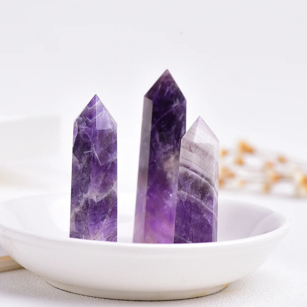 4-7cm 1pc Buyde Dream Amethyst Quartz Natural Crystal Wand Point Healing Stone for sale