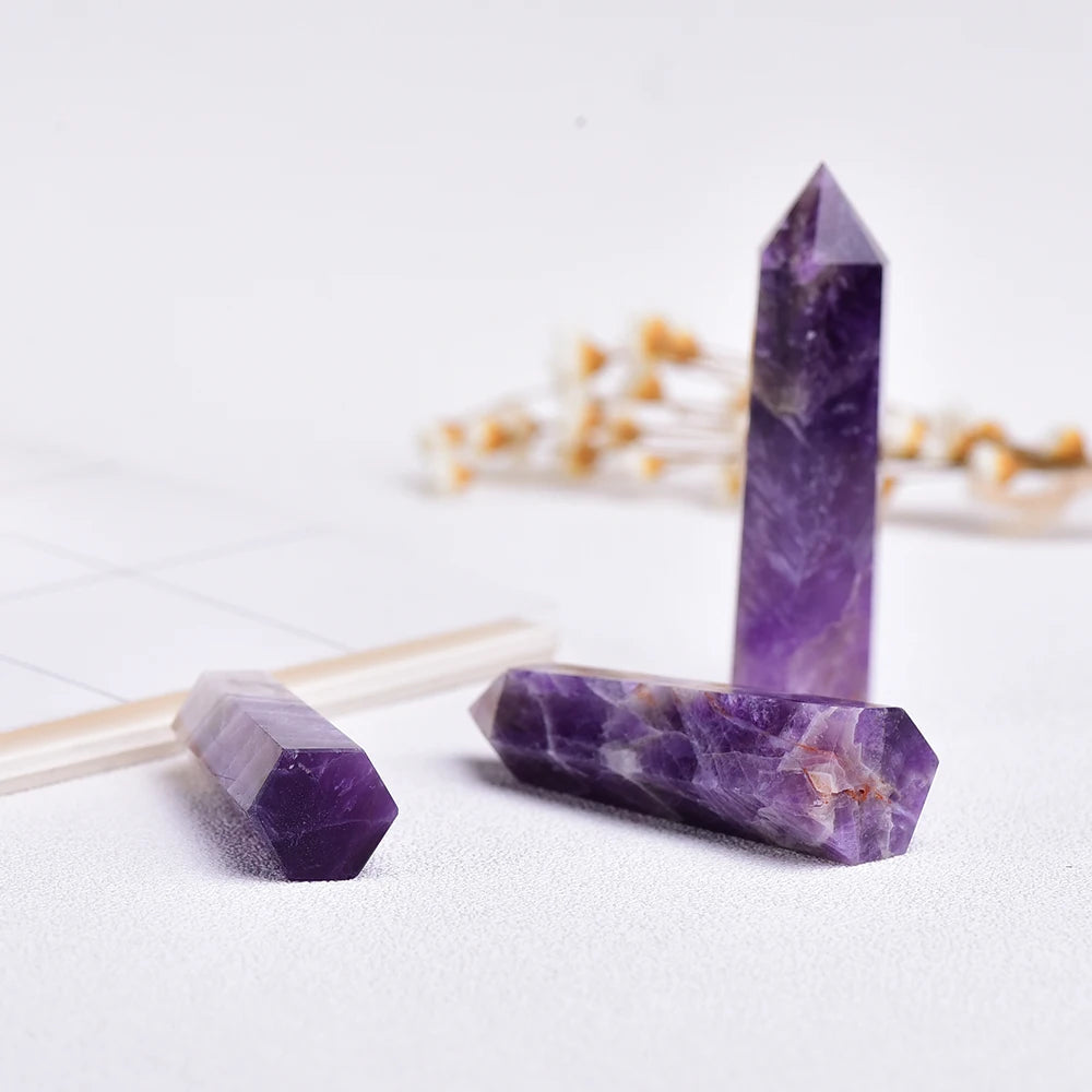 4-7cm 1pc Buyde Dream Amethyst Quartz Natural Crystal Wand Point Healing Stone for sale