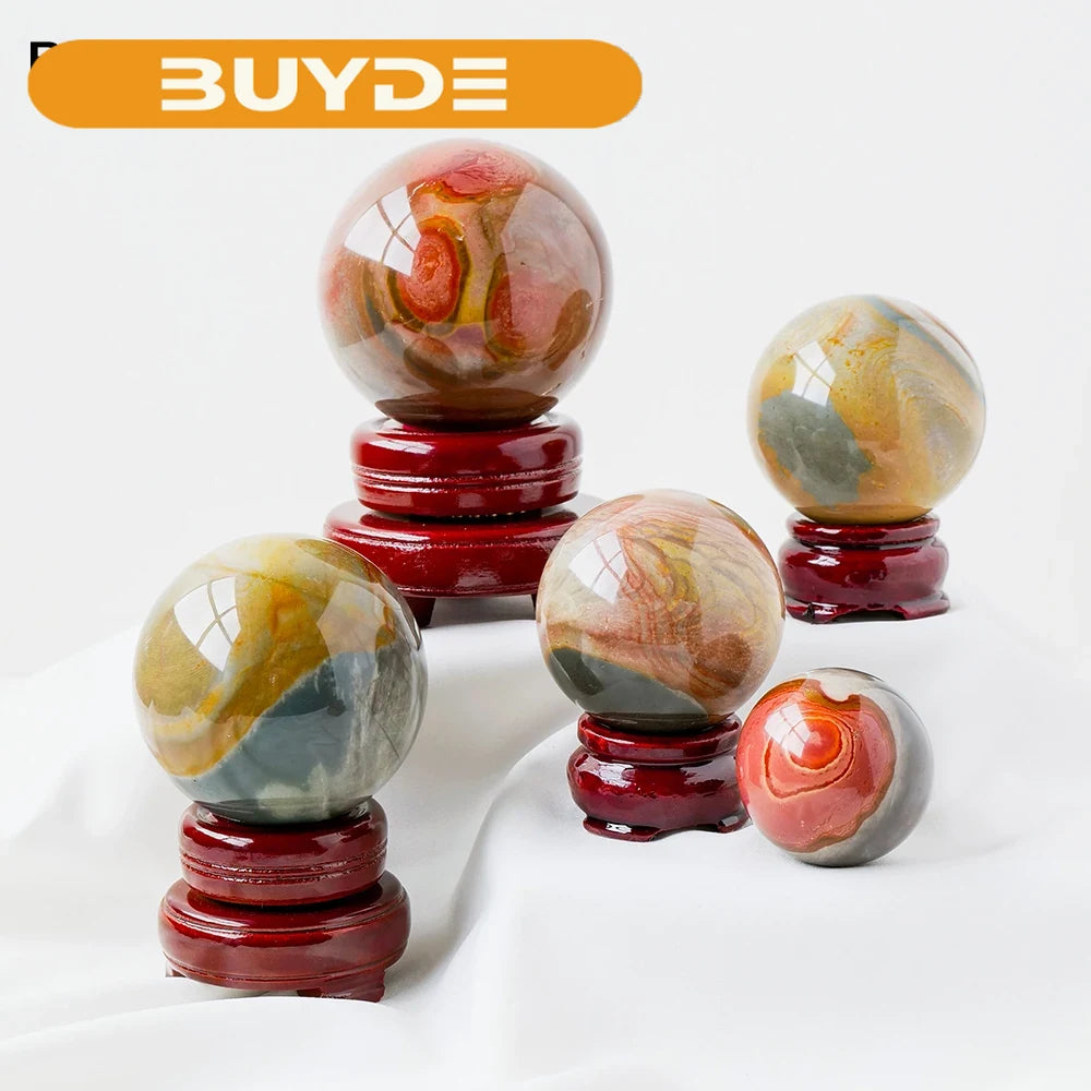 Natural Crystal Stone Sphere Ocean Agate Ball Polished Gemstone Energy Ornament Healing Desktop Decoration