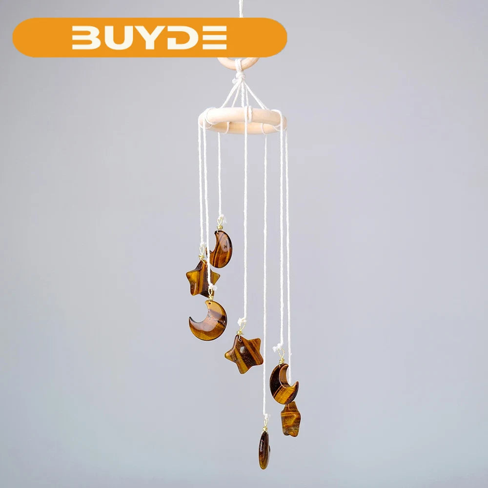 Natural Crystal Gem Stars & Moon Caving Manual DIY Decorative Pendant Outdoor Garden Windchime Home Room Decor Lover Jewelly