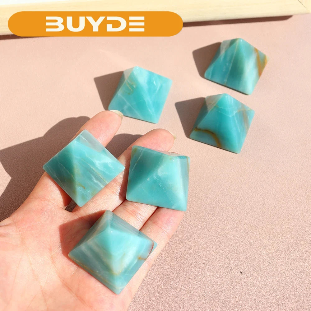 1PC High quality Energy Amazonite Pyramid Tianhe Stone Healing Natural Crystal Reiki Chakra Home Decor Meditation Ore Mineral