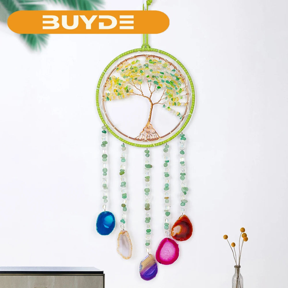 1PC Natural Crystal Gravel Stone Crystal Garden Suncatcher Hanging Prisms Sun Catcher Window With Agate Slab