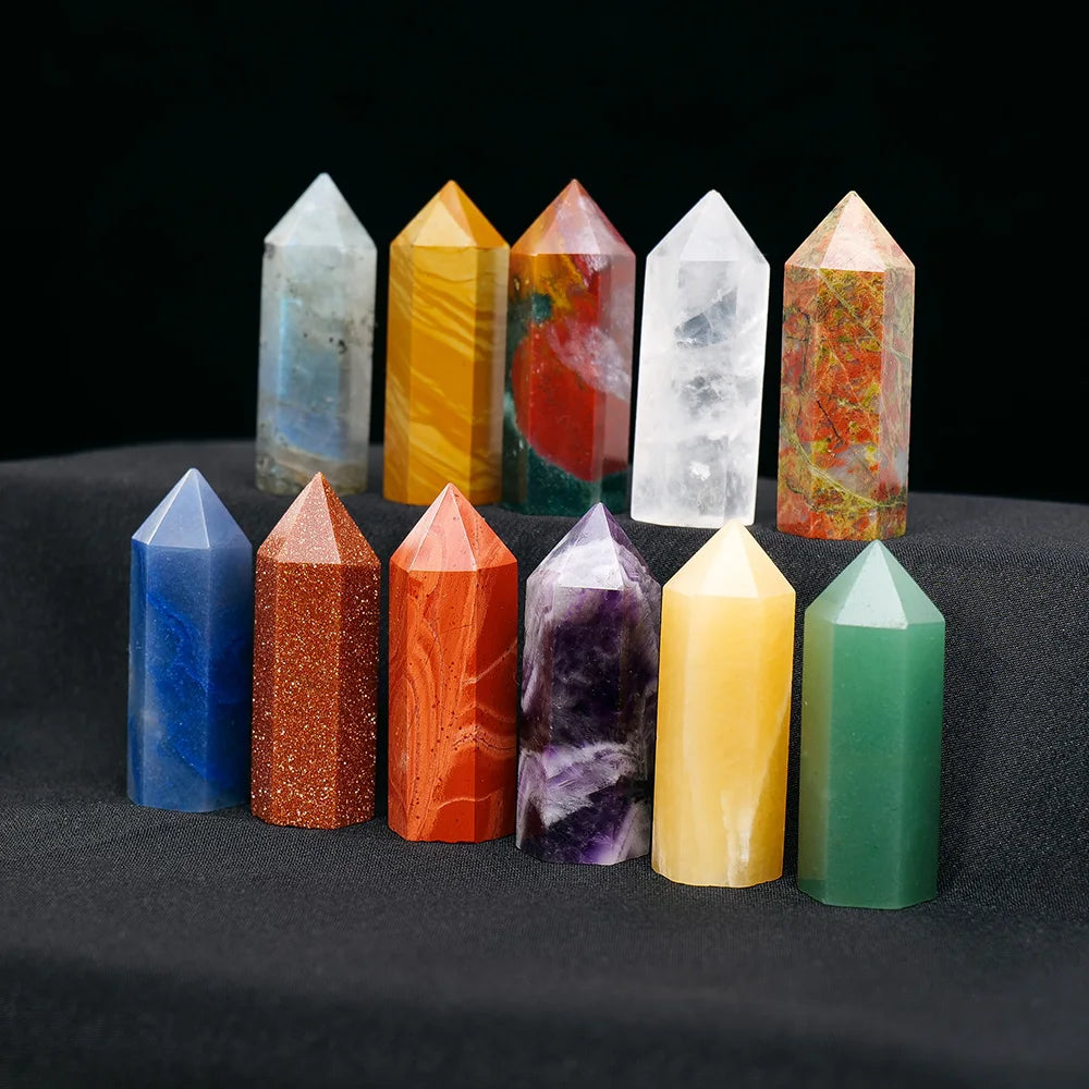 45mm Crystal Points Wands Set Natural Carved 6 Faceted Point Prism Wand Reiki Healing Crystals Chakra Stones Figurine Meditation