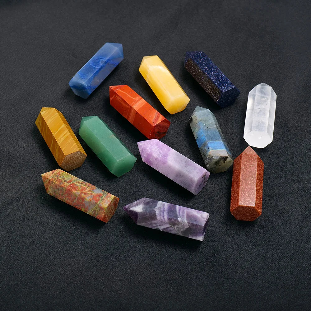 45mm Crystal Points Wands Set Natural Carved 6 Faceted Point Prism Wand Reiki Healing Crystals Chakra Stones Figurine Meditation