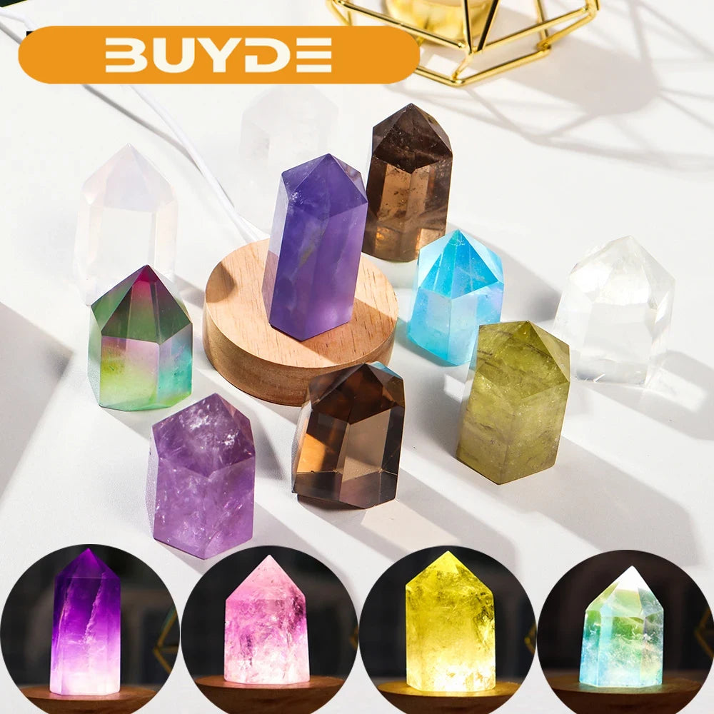 Natural Crystal Point Wand Lamp Brazil Amethyst Clear Quartz Colorful Gemstones USB Interface Bedside Living Room Bedroom Decor