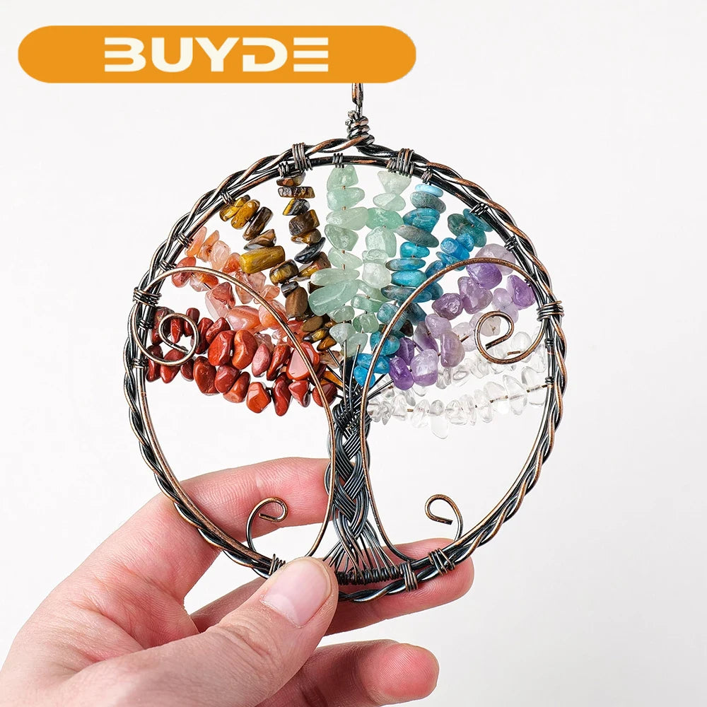 1pc Big Size Natural Crystal Crushed Stone Chakras Life Tree Pendant Fashion Necklace Pendant Accessories