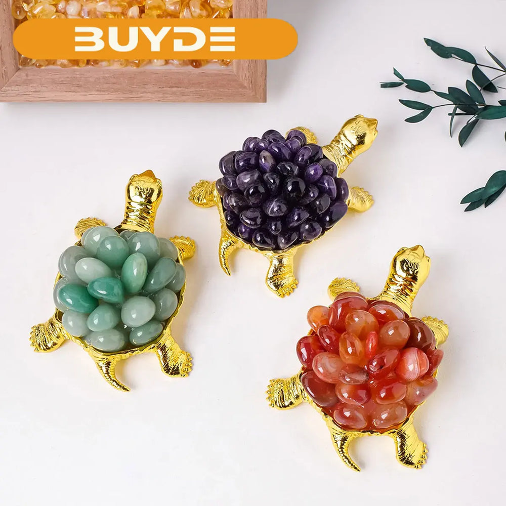 1PC Natural Crystal Animal Figurines Tortoise Turtle Crystal Rolling Stone Handmade Ornaments Garden Home Decoration Crafts