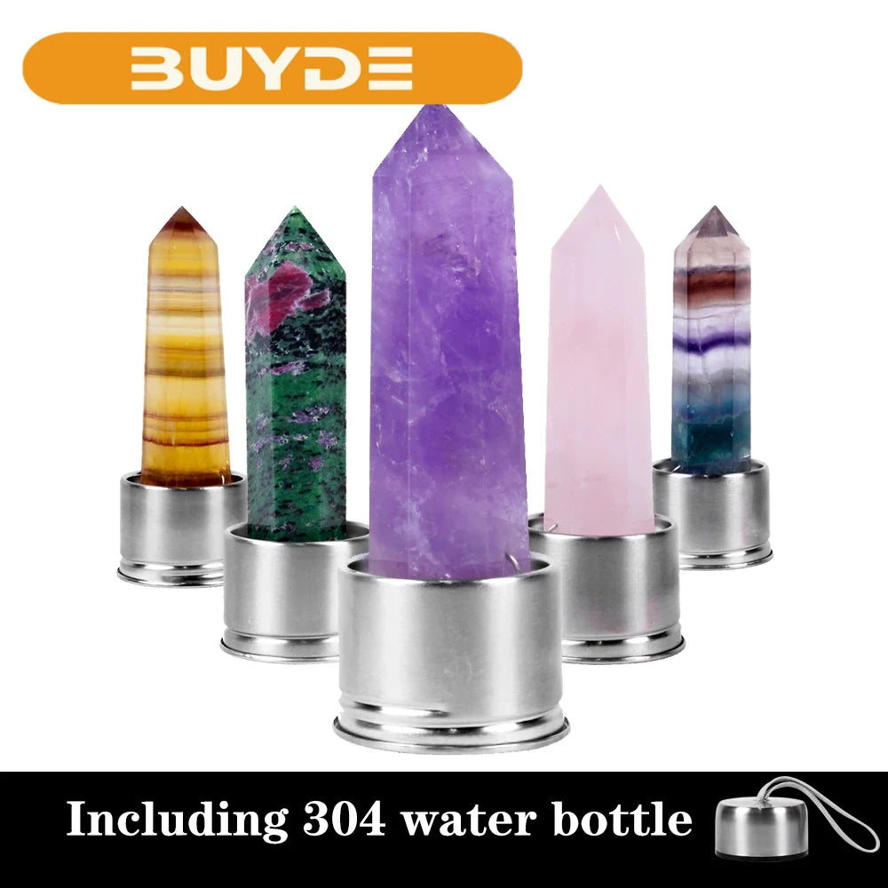 304 Natural Crystal Column Energy Healthy Water Cup Glass Water Bottle Elixir Crystal Obelisk Wand Healing Gemstone Quartz