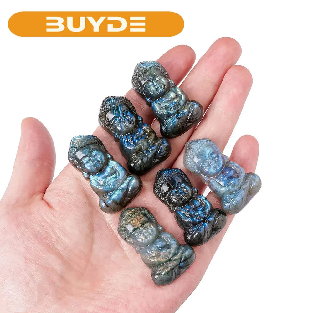 1PC Natural Crystal Healing Stone Baby Buddha Figurines Labradorite Stone Crafts Decorative Divination Magic Home Decor