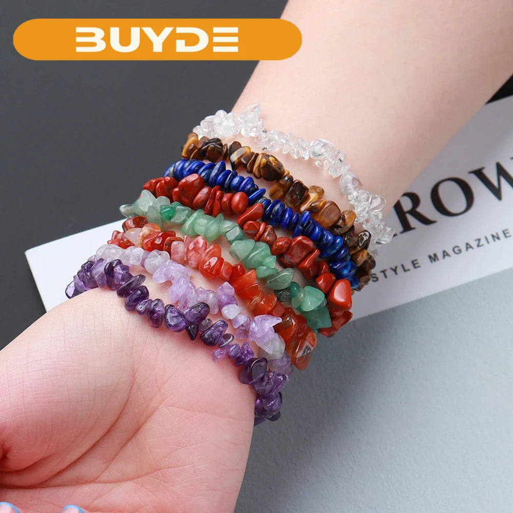 Natural Crystal Chakras Stone Bracelet Beads Chips  Irregular Jewelry Bracelets colourful Crystals Healing Amethyst for gifts