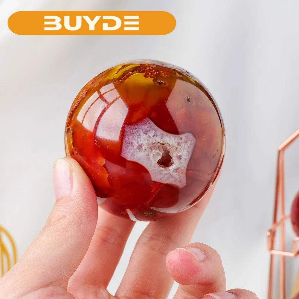 1PC Natural Crystal Red Agate Crystal Sphere Carnelian Decorative Ball Ornaments Reiki  Healing Stone