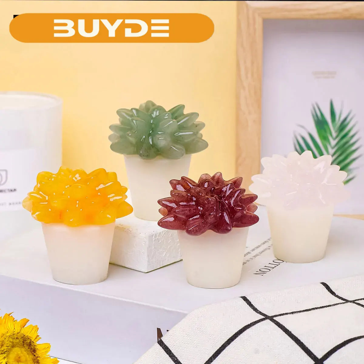 1pc Natural Crystal Stone Succulent Plants Statue Healing Mini Sized Garden Home Decoration