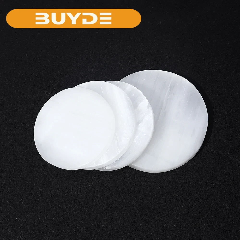 Natural Selenite Quartz Healing Crystal Charging Round Plate Carving Gypsum Minerals Specimen Reiki Home Decoration