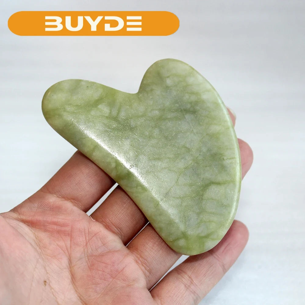 Natural green jade Gua Sha Board Pink Jade Stone Body Facial Eye Scraping Plate Acupuncture Massage Relaxation Health Care 1