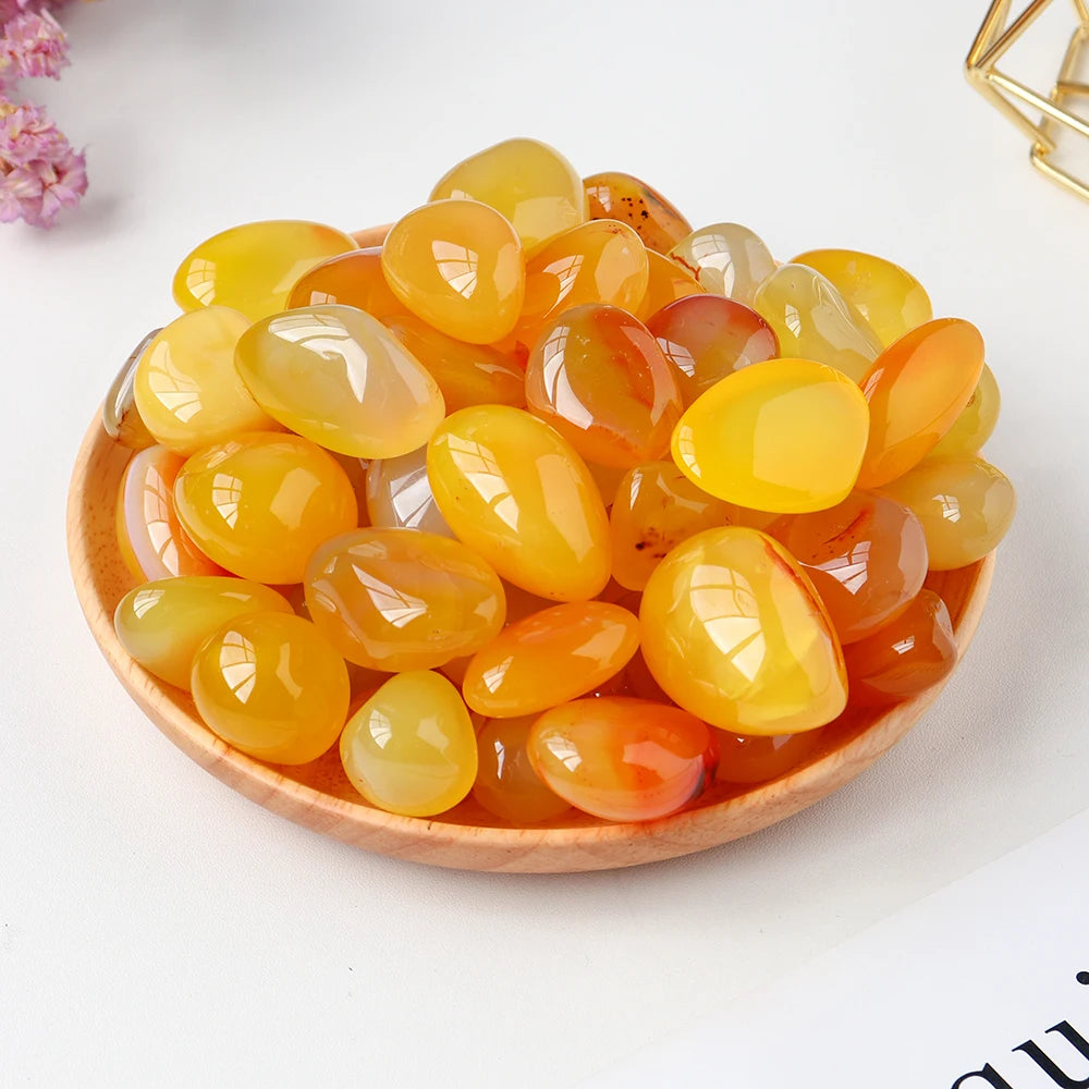 50G /Bag Natural Healing Yellow Carnelian Polished Rolling Stone Agate Tumble Gemstone  For Garden Aquarium Decoration