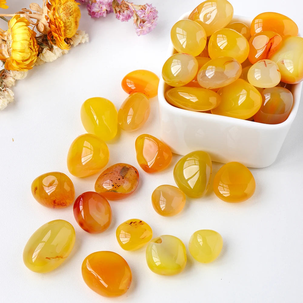 50G /Bag Natural Healing Yellow Carnelian Polished Rolling Stone Agate Tumble Gemstone  For Garden Aquarium Decoration