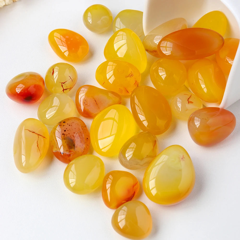 50G /Bag Natural Healing Yellow Carnelian Polished Rolling Stone Agate Tumble Gemstone  For Garden Aquarium Decoration