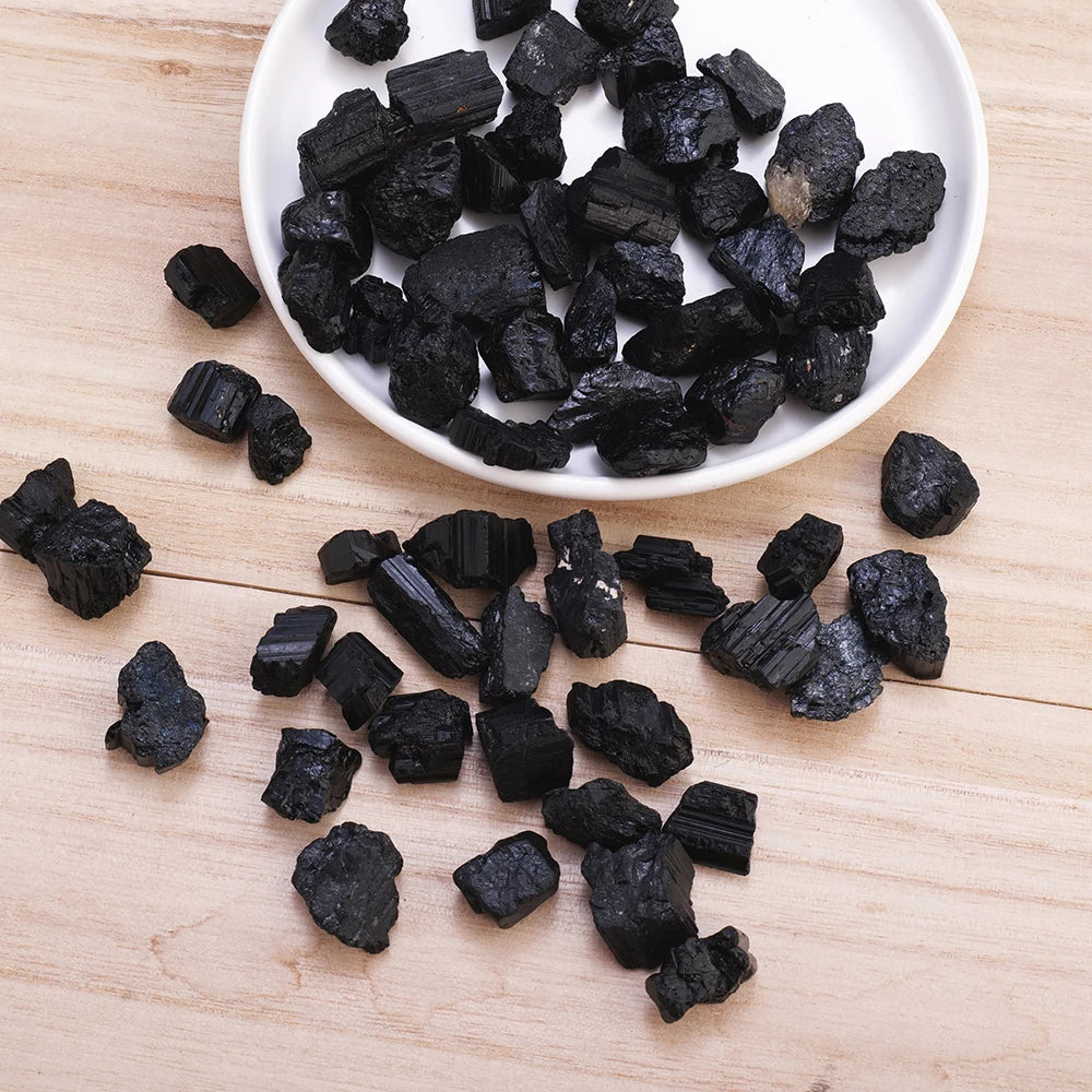 50g/bag Natural Black Tourmaline Jet Stones Raw Ore Irregular Crystals Mineral Specimen Eliminate Magnetism