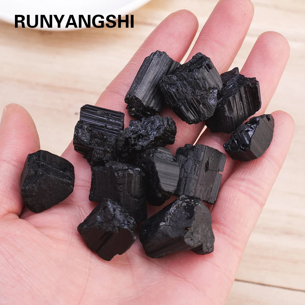 50g/bag Natural Black Tourmaline Jet Stones Raw Ore Irregular Crystals Mineral Specimen Eliminate Magnetism