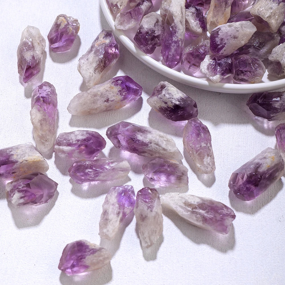 50g/bag Natural Healing Purple Quartz Amethyst Crystal Point Tooth Raw Stone Garden Fish Tank Decorative Stone