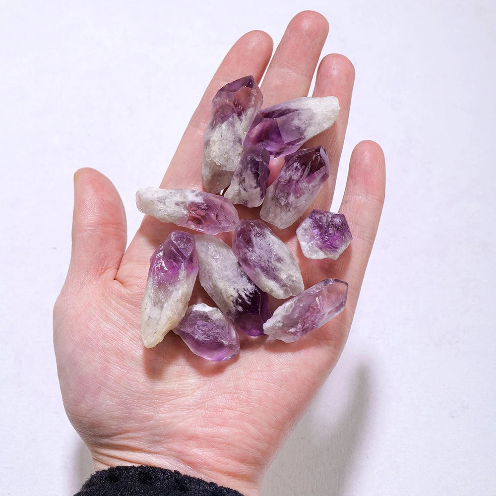 50g/bag Natural Healing Purple Quartz Amethyst Crystal Point Tooth Raw Stone Garden Fish Tank Decorative Stone