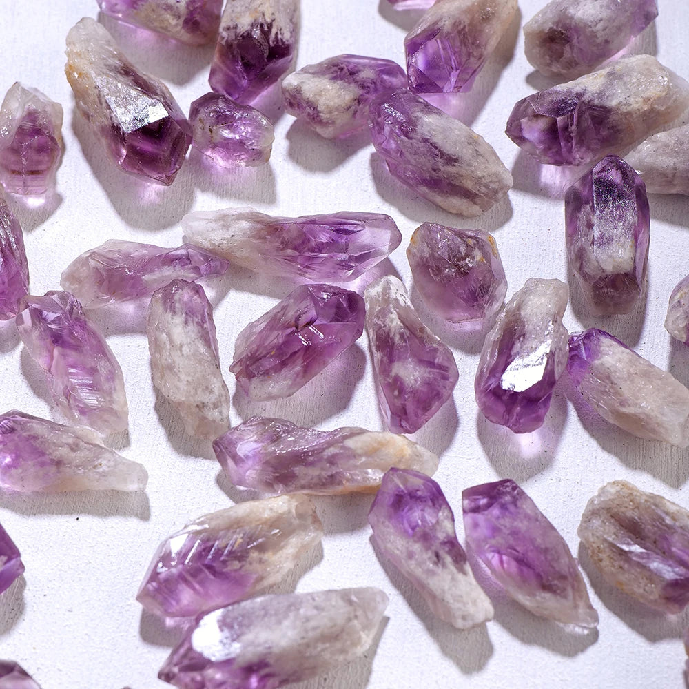 50g/bag Natural Healing Purple Quartz Amethyst Crystal Point Tooth Raw Stone Garden Fish Tank Decorative Stone