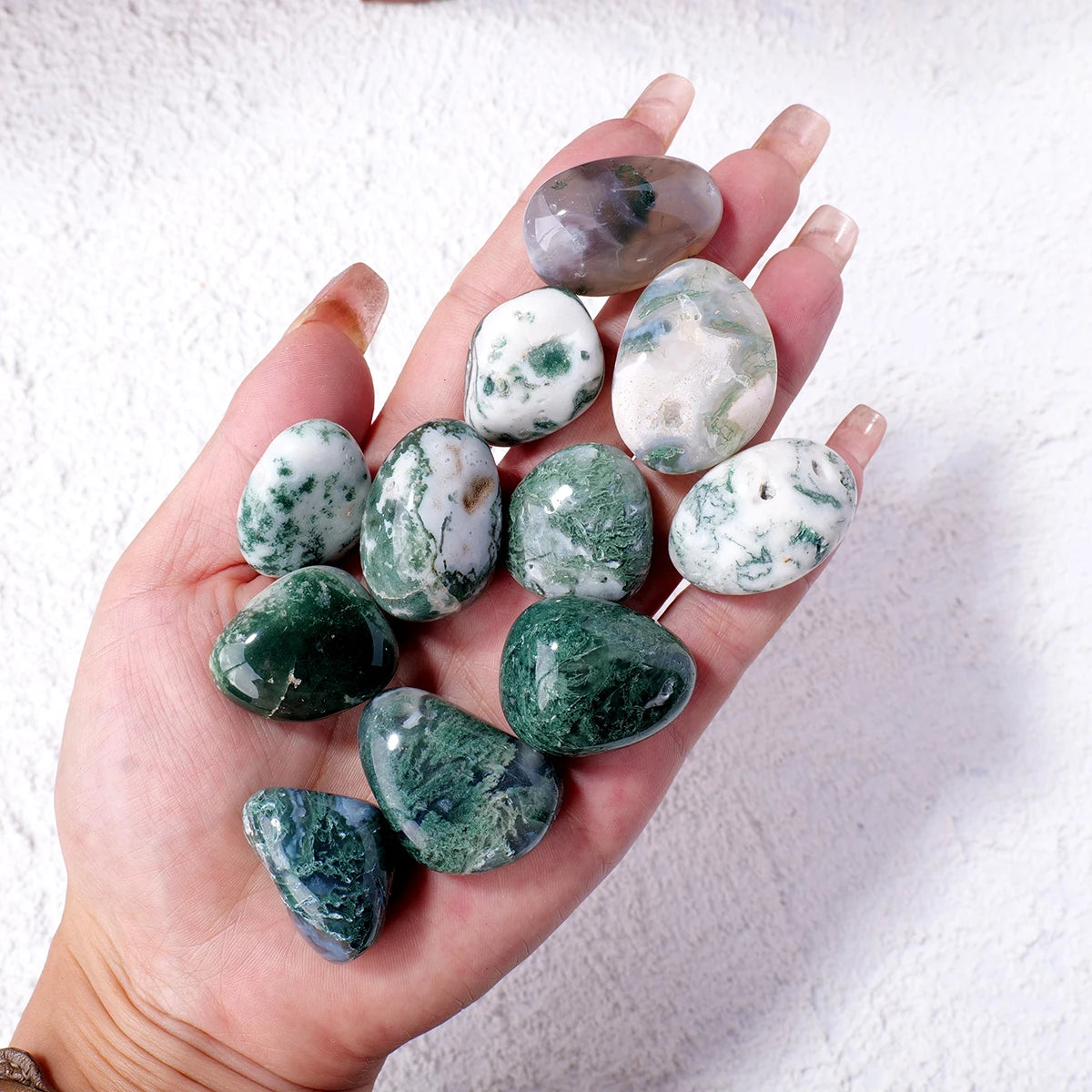 50g/bag Natural Moss Agate Rolling Stones Bulk Quartz Healing Gemstones Gravel Garden Fish Tank Decorative Stone