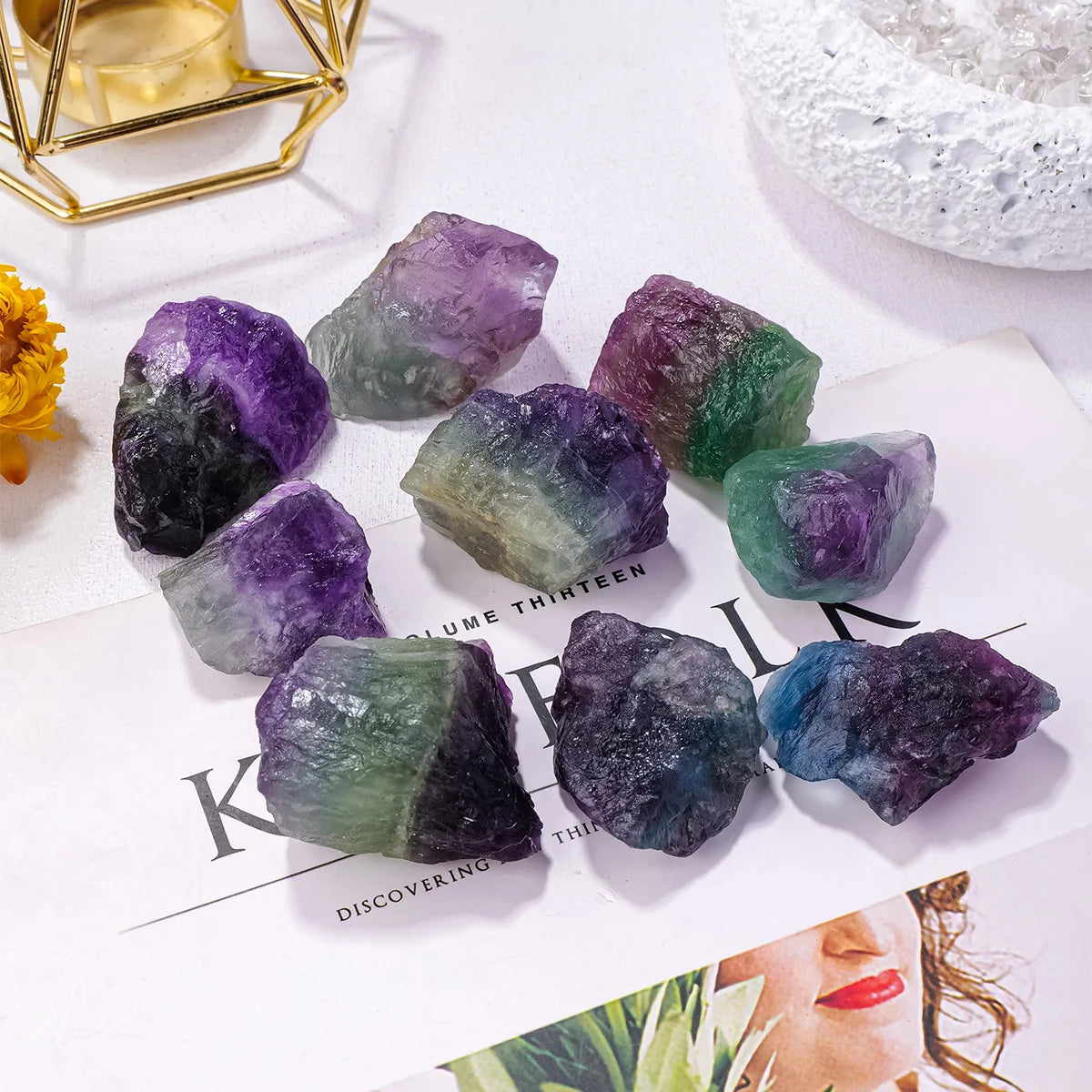 50g/bag Natural Raw Rainbow Fluorite Crystal Rough Stone Specimen Healing crystal love natural stones and minerals fish tank