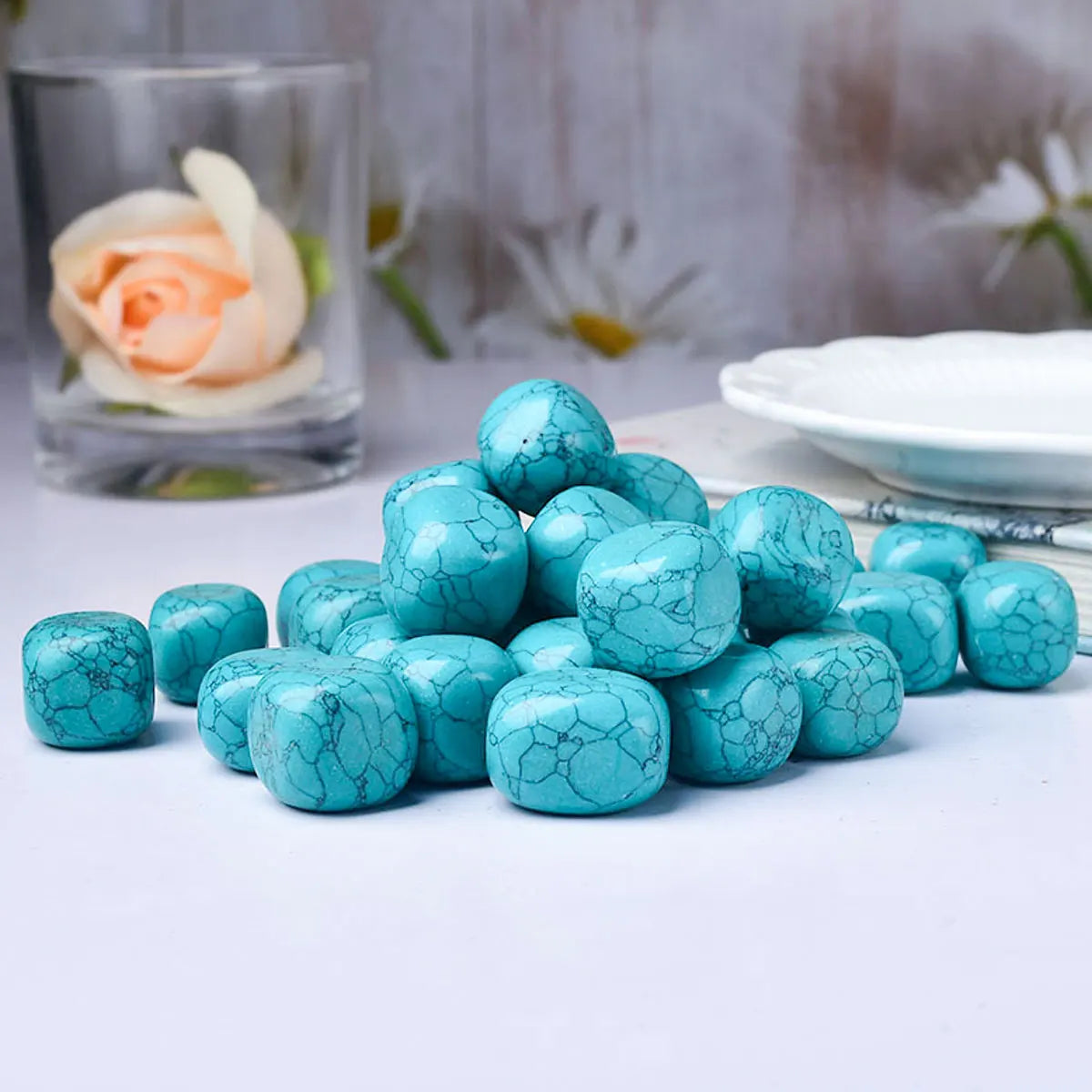 50g/bag Natural Turquoise Rolling Stones Bulk Quartz Healing Gemstones Gravel Garden Fish Tank Decorative Stone