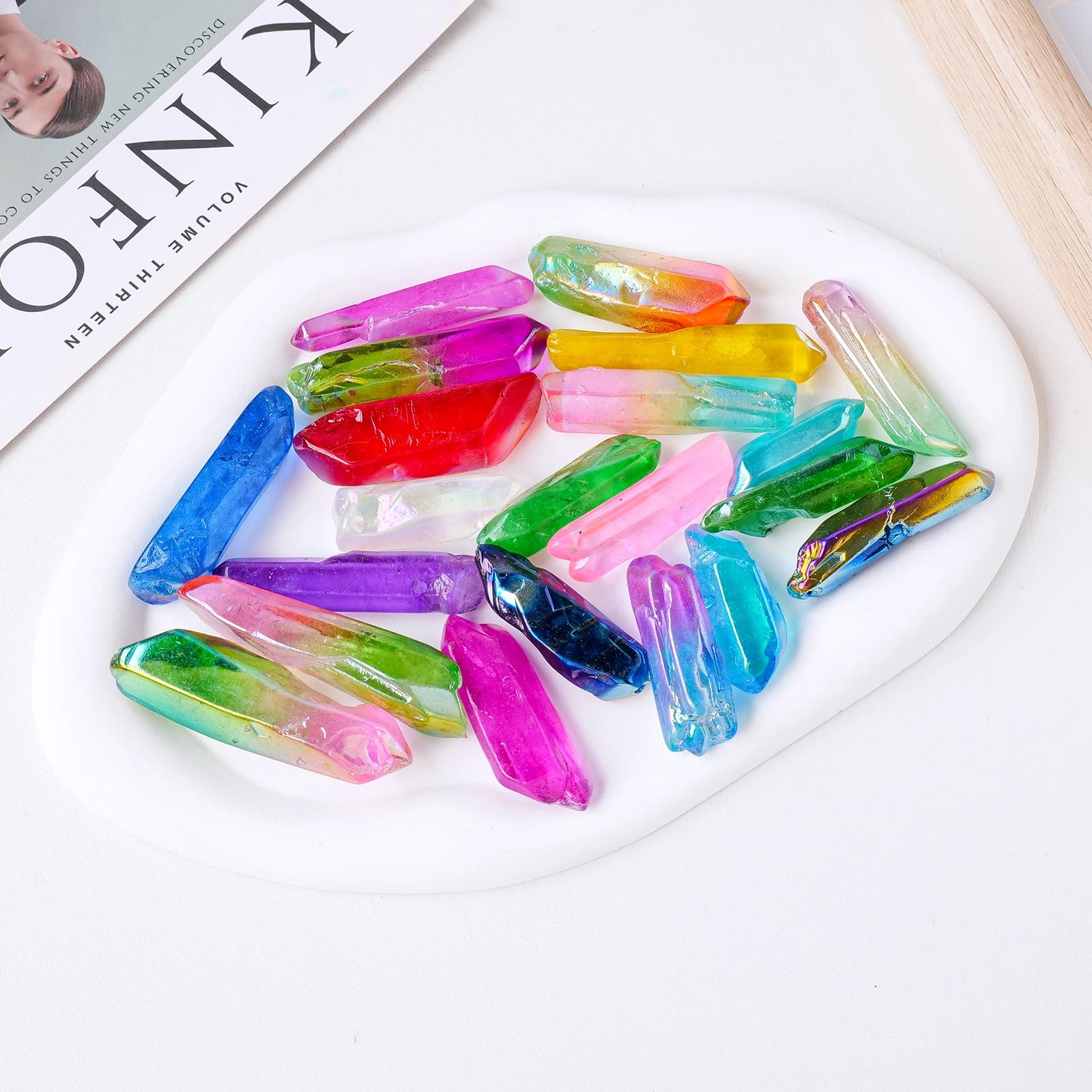 50g/bag Natural White Crystal Aura Rainbow Single Crystal Energy Point Clear Quartz  Home Decoration