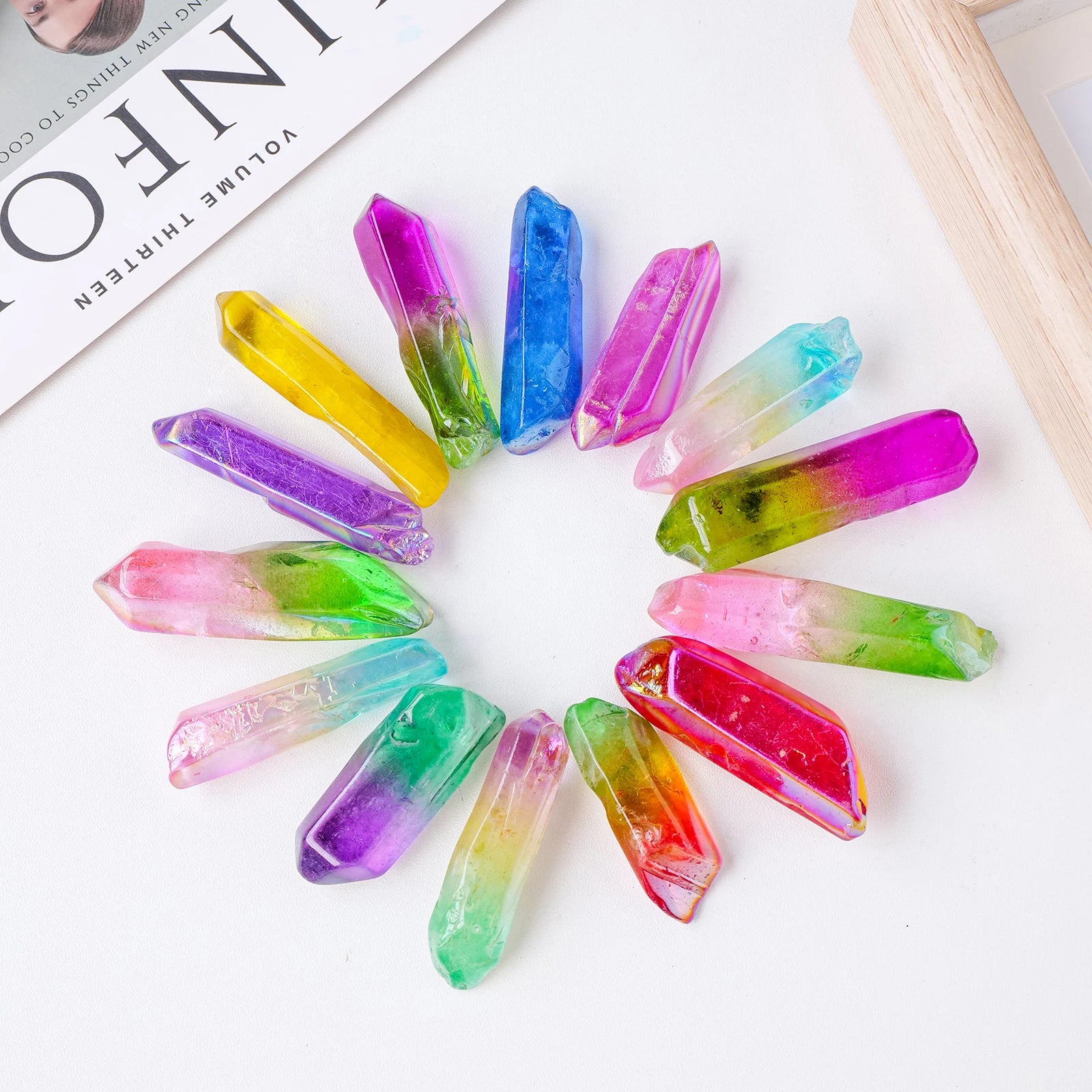 50g/bag Natural White Crystal Aura Rainbow Single Crystal Energy Point Clear Quartz  Home Decoration