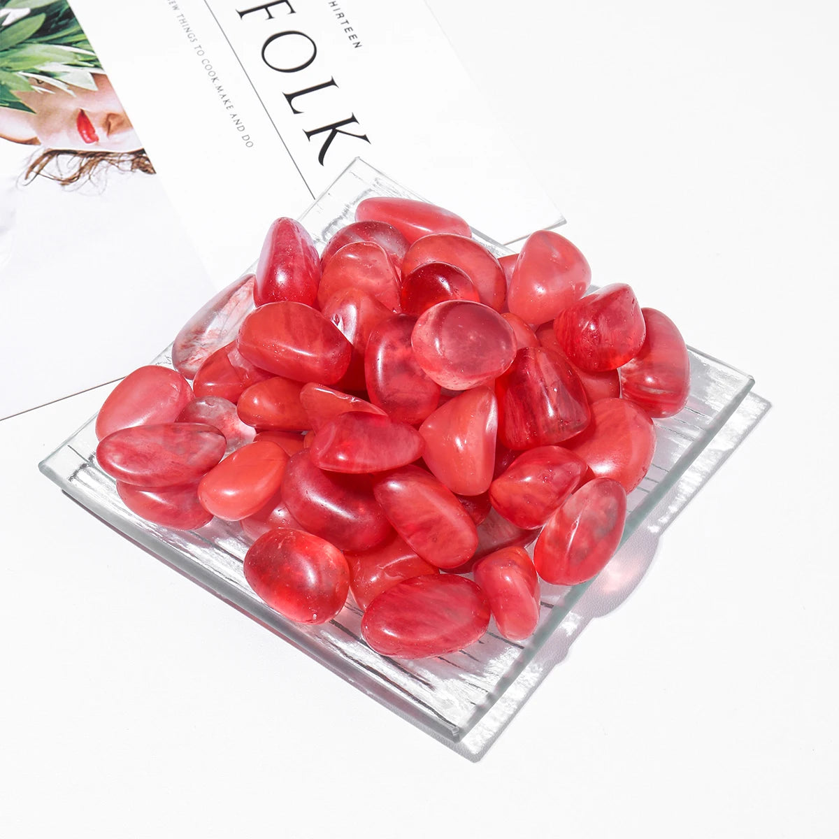 50g/bag Red Melting Tumbled Stone Crystal Gravels Healing Stone Fish Tank Garden Decorative Stone