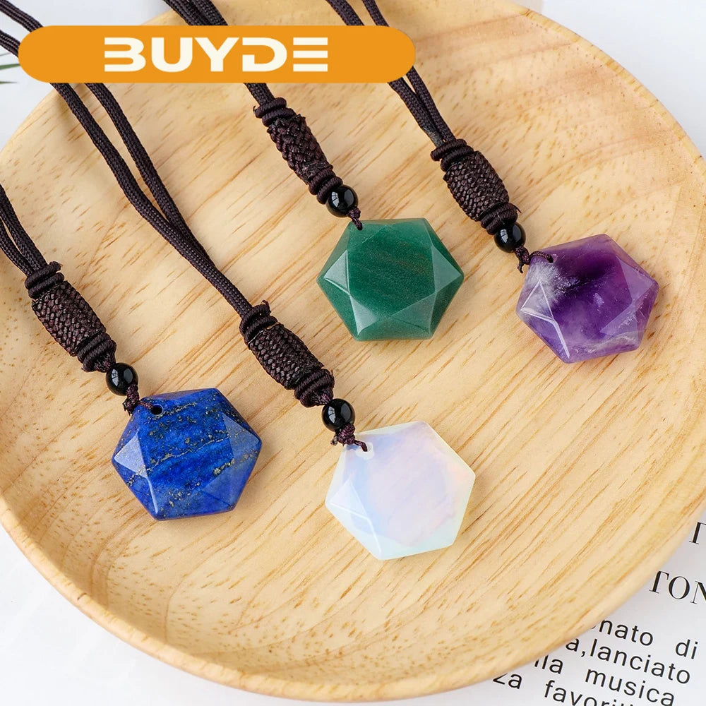 1PC Natural Crystal stone Healing Quartz Aventurine Lapis lazuli Crystal Six Star Pendant Accessories Pendant