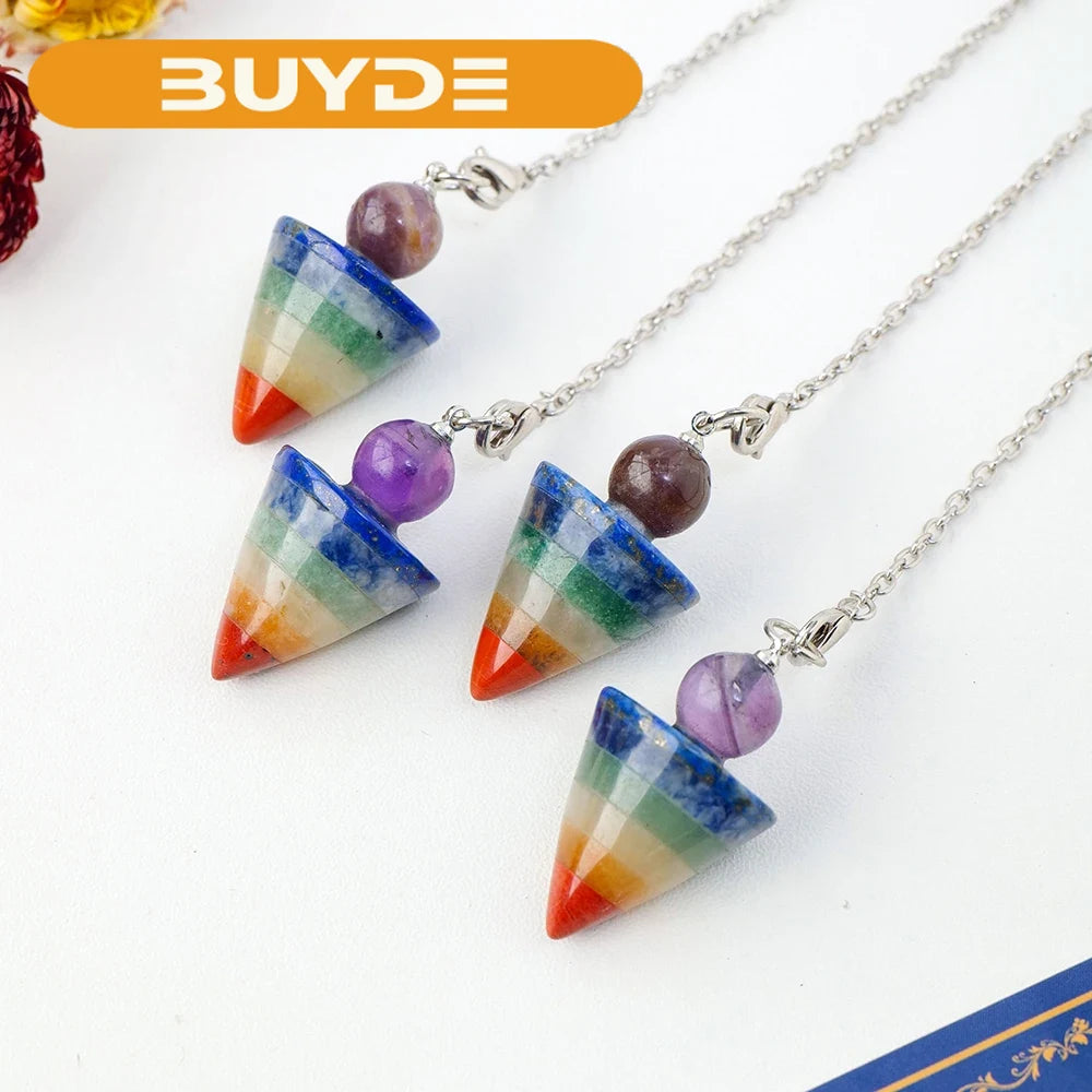 7 Chakra Healing Crystals Pendulum for Dowsing Divination Quartz Natural Stone Antique Reiki Pendant Pendulo Jewelry