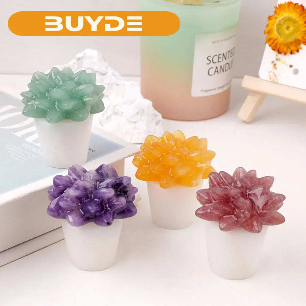 1pc Natural Crystal Stone Succulent Plants Statue Healing Mini Sized Garden Home Decoration