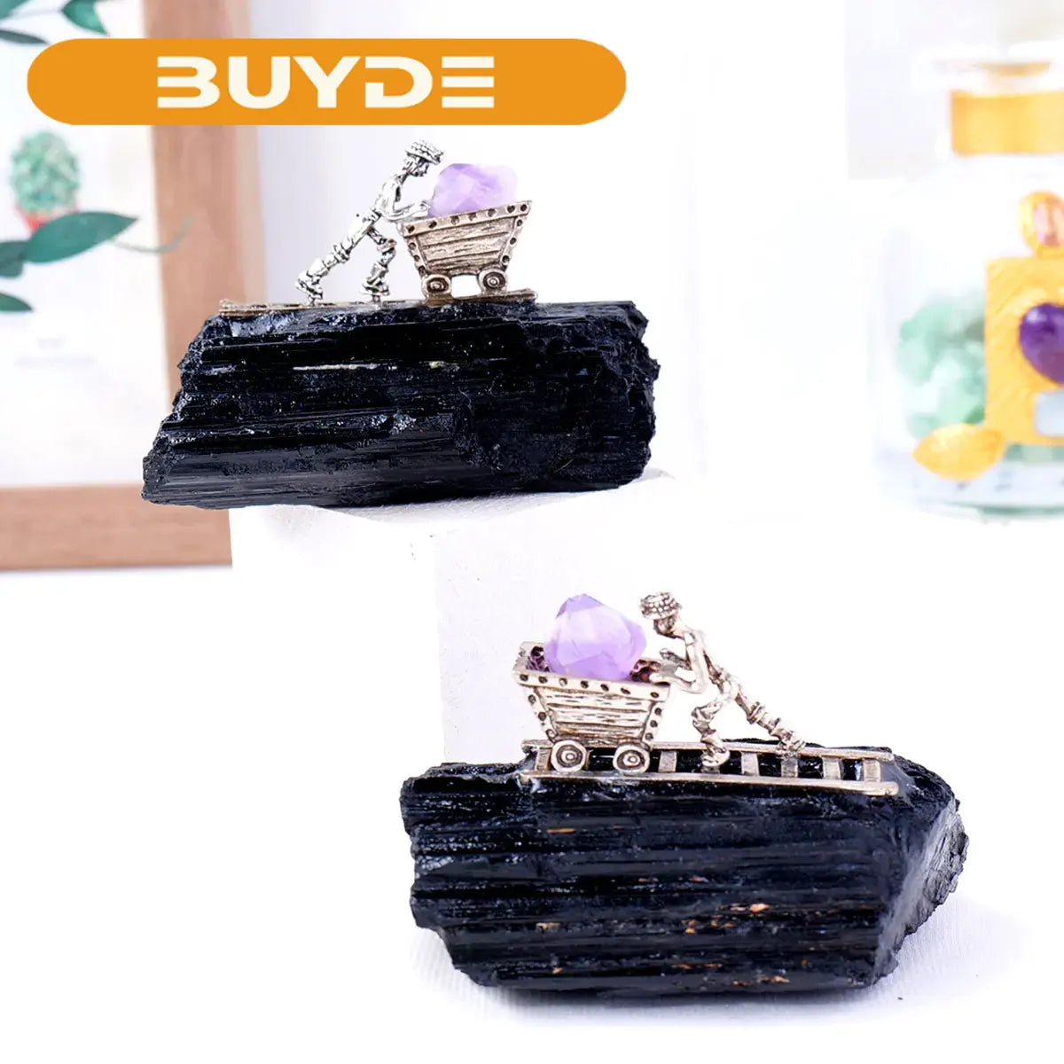 1pc Natural Black Tourmaline Miner Modeling Micro Landscape Decoration Crystal Raw Stone Mine Standard Home Decoration