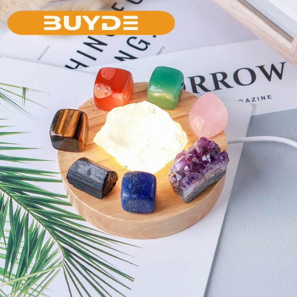 1Set Natural crystal Seven color chakra Therapy Stone Amethyst cluster Lamp holder Home Furnishing decoration