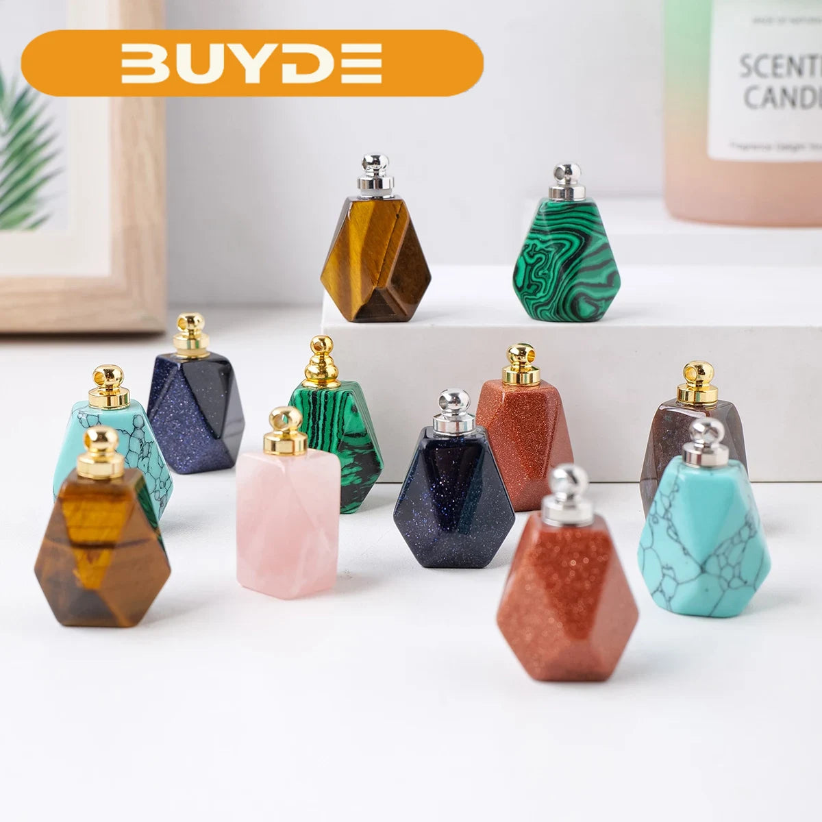 1PC Natural Crystal Gem Healing Stone Essential Oil Bottle Pendant Perfume Bottle Women's Necklace Decoration