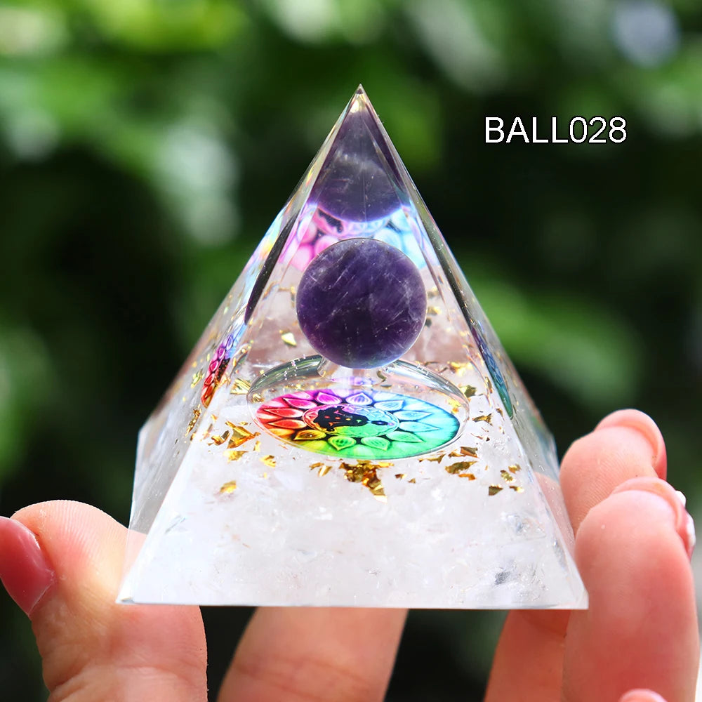 5CM Natural Crystal Sphere Orgonite Pyramid Healing Crystals Energy Reiki Chakra Meditation Lucky Gather Wealth Stone