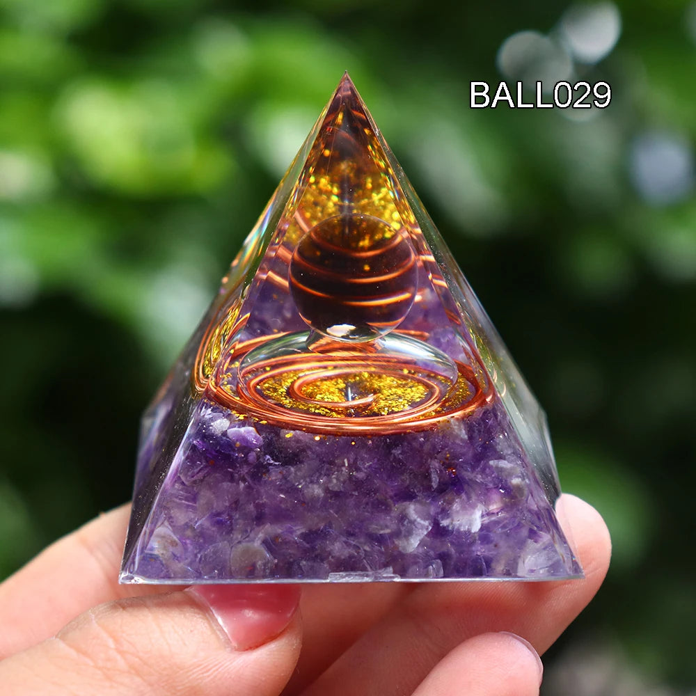 5CM Natural Crystal Sphere Orgonite Pyramid Healing Crystals Energy Reiki Chakra Meditation Lucky Gather Wealth Stone