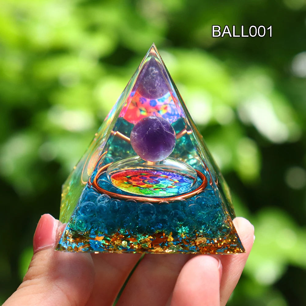 5CM Natural Crystal Sphere Orgonite Pyramid Healing Crystals Energy Reiki Chakra Meditation Lucky Gather Wealth Stone